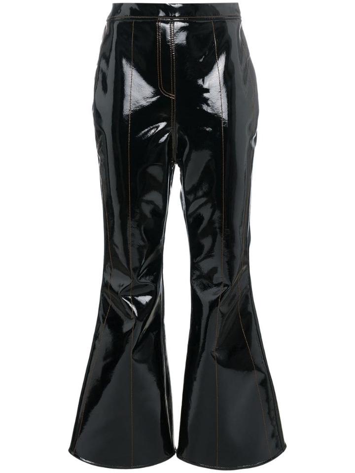Ellery High Waisted Vinyl Cropped Flared Trousers - Black