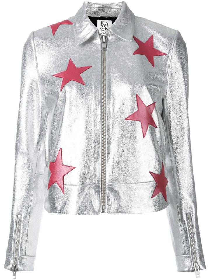 Zoe Karssen Stars Metallic (grey) Jacket, Women's, Size: Small, Goat Skin/cotton/spandex/elastane