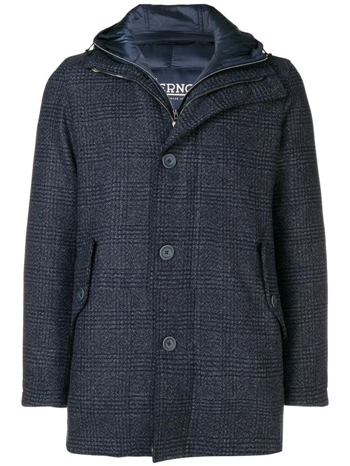 Herno Padded Plaid Coat - Blue