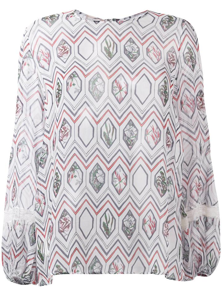 Giambattista Valli - Geometric Print Blouse - Women - Silk/nylon/viscose - 42, White, Silk/nylon/viscose