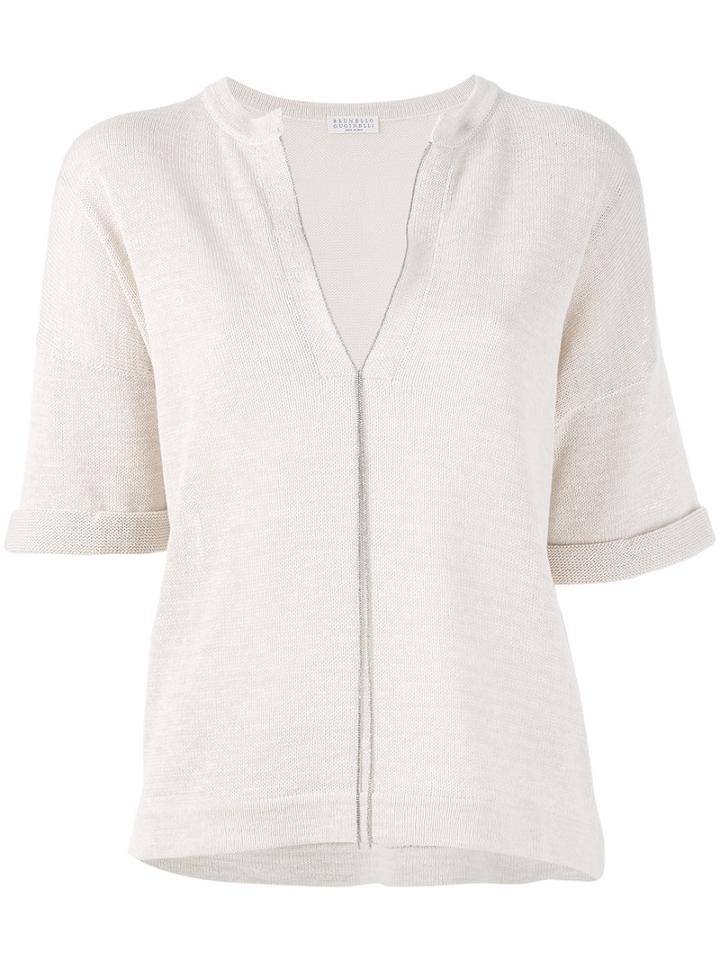 Brunello Cucinelli Knitted V-neck Top, Women's, Size: Small, Nude/neutrals, Cotton