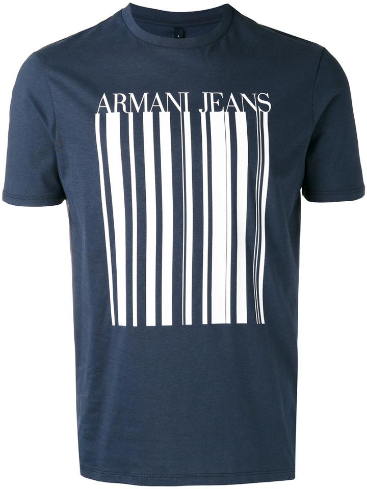 Armani Jeans Barcode Print T-shirt, Men's, Size: Large, Blue, Cotton