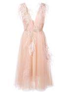 Marchesa Feathered Tulle Layered Dress - Pink