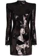 Balmain Padded-shoulder Sequin Mini-dress - Black