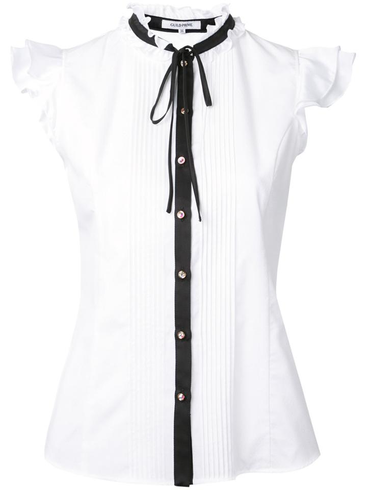 Guild Prime Pussy Bow Sleeveless Shirt, Women's, Size: 34, White, Cotton