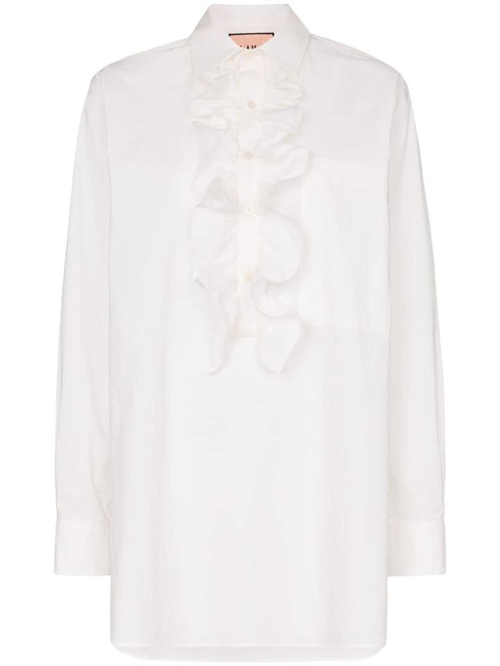 Plan C Ruffle Placket Cotton Shirt - White
