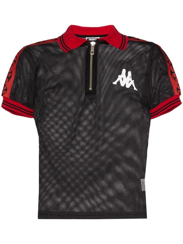 Charm's X Kappa Contrast Trim Mesh Polo Shirt - Black
