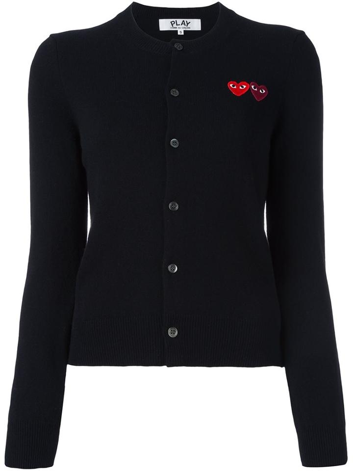 Comme Des Garçons Play Logo Print Cardigan, Women's, Size: Medium, Black, Wool