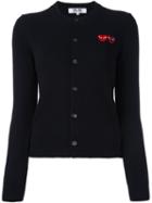 Comme Des Garçons Play Logo Print Cardigan, Women's, Size: Medium, Black, Wool