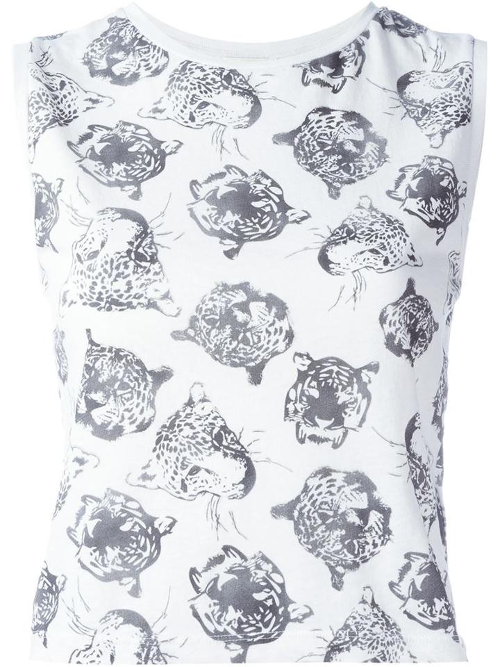 Saint Laurent Tiger Print Tank Top, Women's, Size: Small, White, Cotton