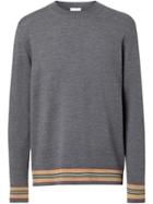 Burberry Icon Stripe Detail Merino Wool Sweater - Grey