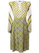 Msgm - Multi-print Flared Dress - Women - Silk - 38, Yellow/orange, Silk