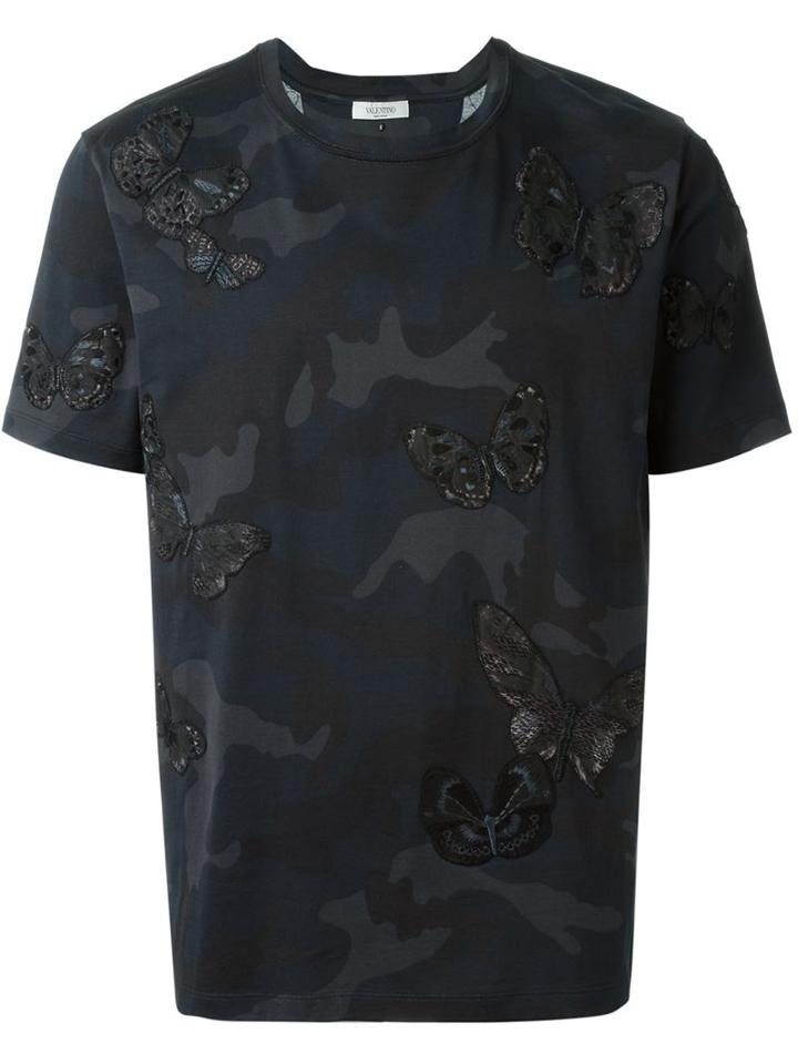 Valentino Camubutterfly T-shirt, Men's, Size: M, Black, Cotton/polyester