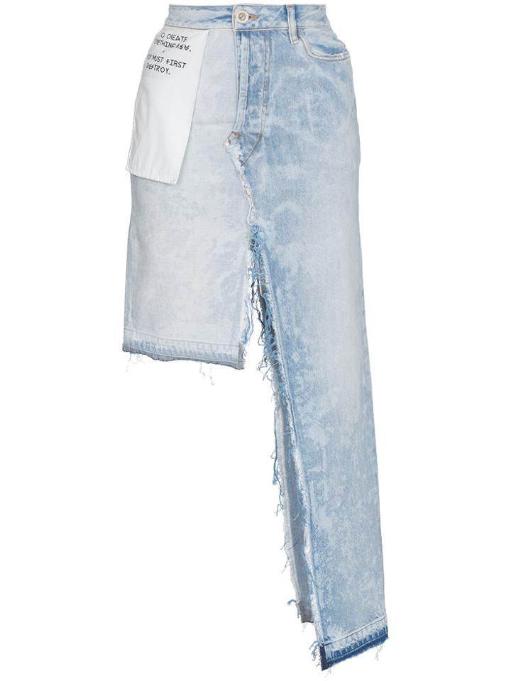 Unravel Project High Waist Denim Ombre Asymmetric Skirt - Blue