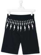 Neil Barrett Kids Teen Lighting Bolt-print Shorts - Blue