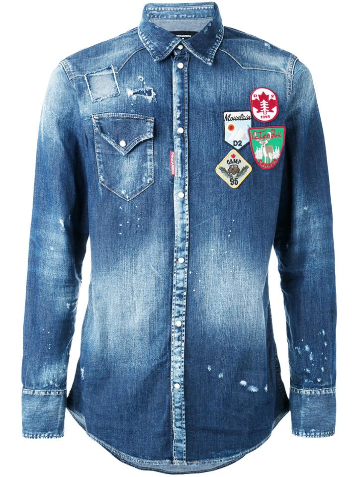 Dsquared2 Patch Denim Shirt - Blue