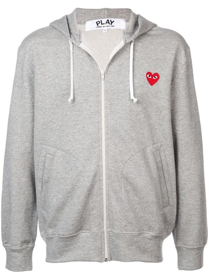Comme Des Garçons Play Heart Logo Zipped Hoodie - Grey