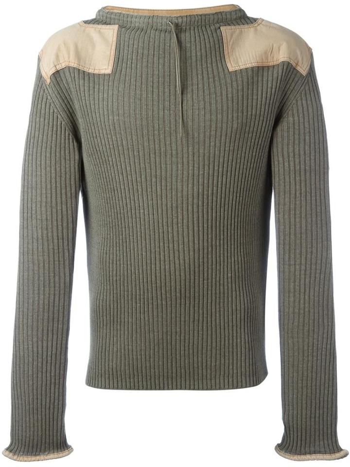 Maison Margiela Ribbed Slash Neck Jumper, Men's, Size: Small, Green, Wool/cotton