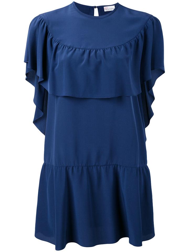 Red Valentino Ruffle Cape Dress, Women's, Size: 42, Blue, Silk