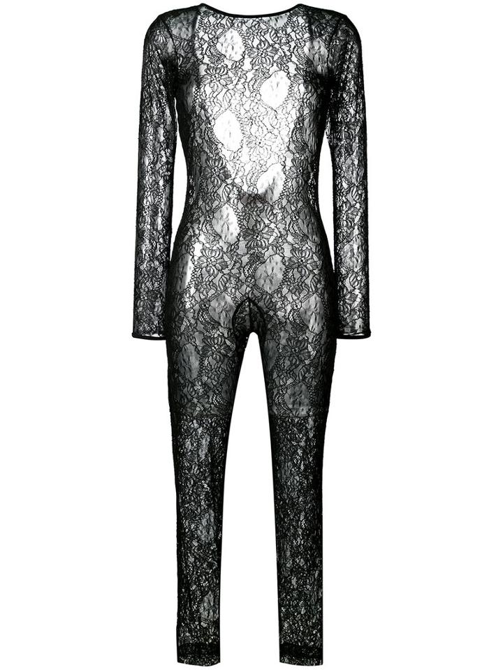 Msgm - Fitted Lace Jumpsuit - Women - Viscose/polyamide/spandex/elastane - 42, Black, Viscose/polyamide/spandex/elastane