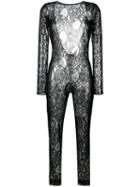Msgm - Fitted Lace Jumpsuit - Women - Viscose/polyamide/spandex/elastane - 42, Black, Viscose/polyamide/spandex/elastane