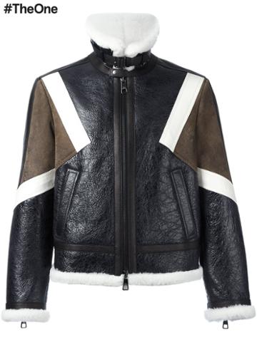 Neil Barrett Colour Block Shearling Jacket, Men's, Size: Large, Black, Leather/lamb Fur