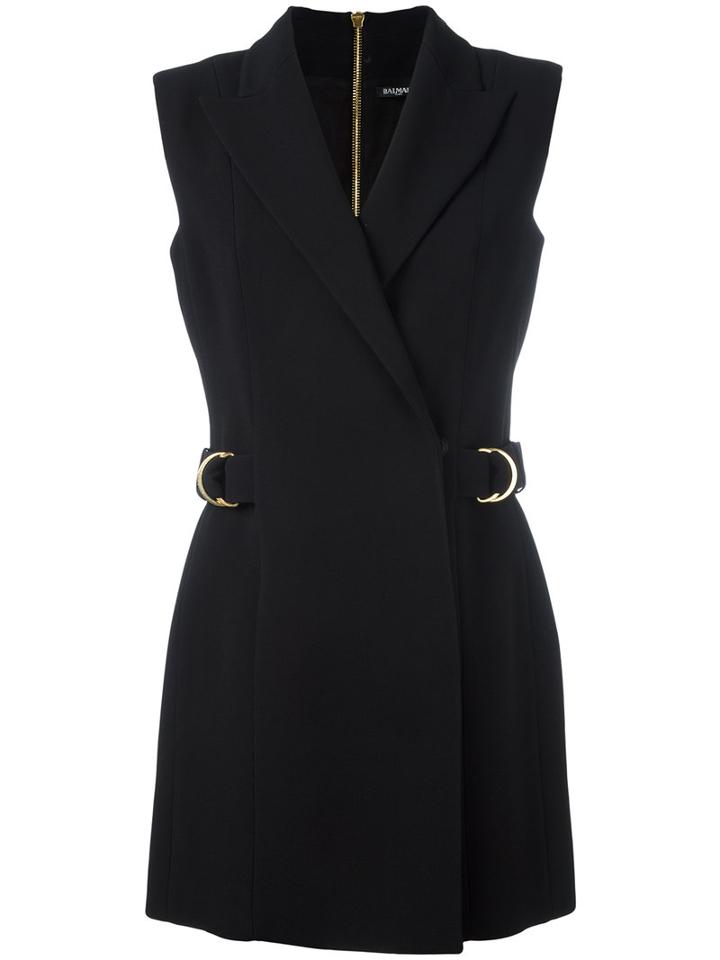 Balmain - Sleeveless Wrap Front Dress - Women - Cotton/polyurethane/acetate/viscose - 36, Black, Cotton/polyurethane/acetate/viscose
