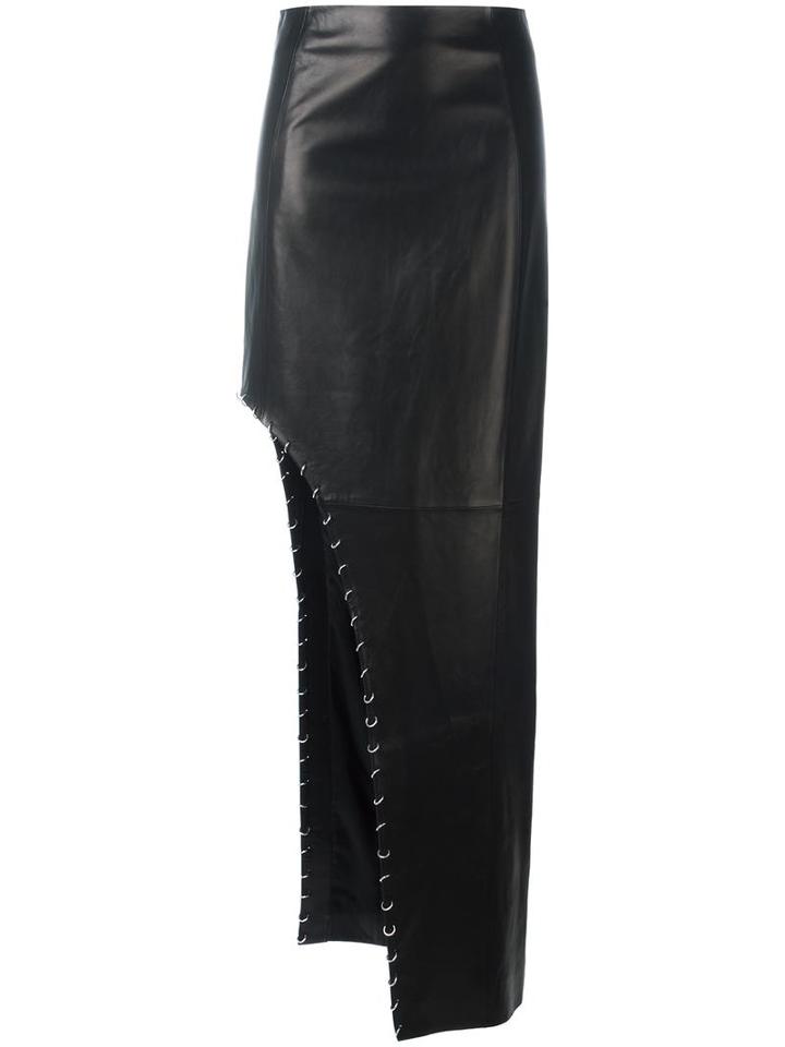 Mugler Cut-out Maxi Skirt, Women's, Size: 38, Black, Lamb Skin/viscose/polyester