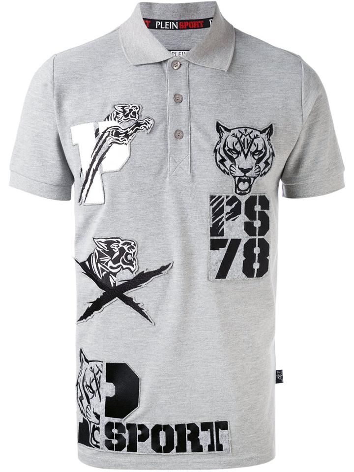 Logo Print Polo Shirt - Men - Cotton - L, Grey, Plein Sport