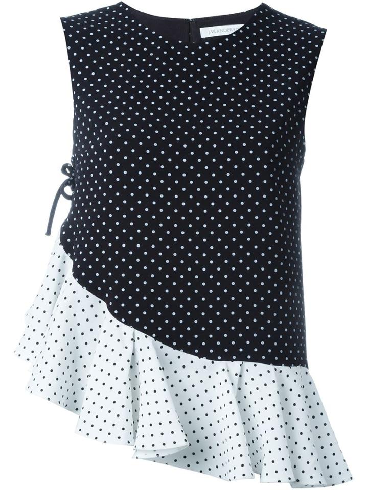 J.w.anderson Asymmetrical Polka Dot Ruffle Top