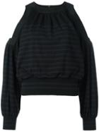 Sacai Cold Shoulder Striped Jumper, Size: 4, Black, Cotton/cashmere