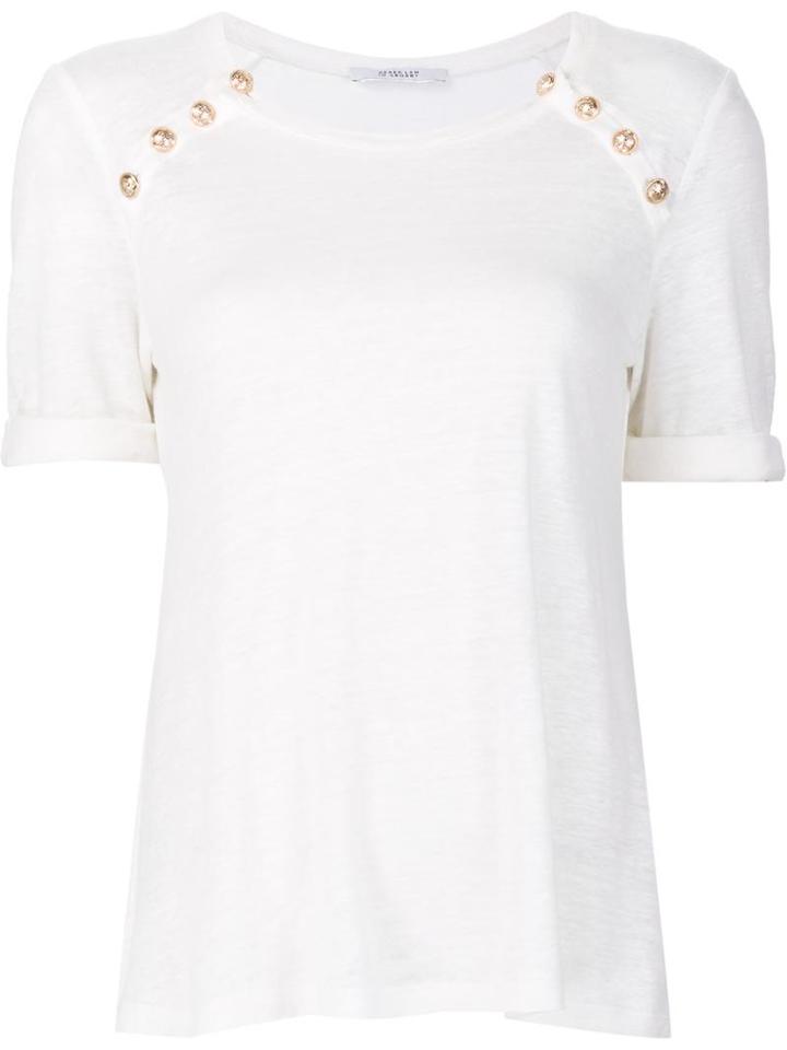 Derek Lam 10 Crosby Button Detailing T-shirt, Women's, Size: Large, White, Linen/flax
