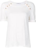 Derek Lam 10 Crosby Button Detailing T-shirt, Women's, Size: Large, White, Linen/flax