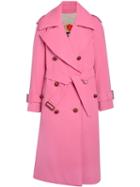 Burberry Oversized Lapel Wool Gabardine Trench Coat - Pink