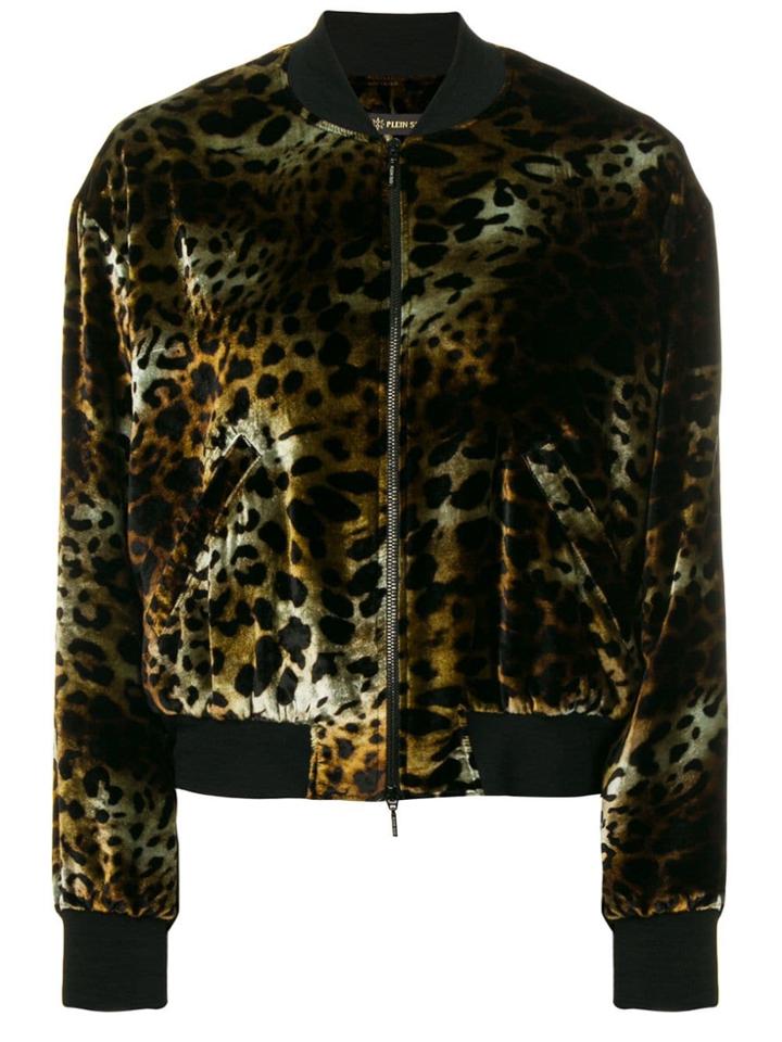 Plein Sud Leopard Bomber Jacket - Brown