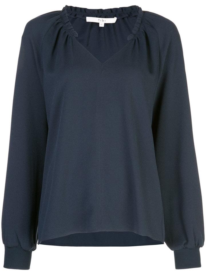 Tibi Ruffle Neck Blouse - Blue