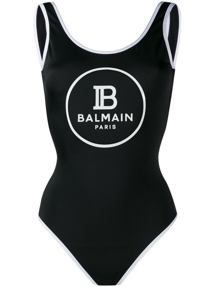 Balmain Logo Print Swimsuit - Black