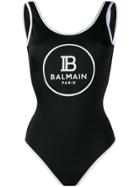 Balmain Logo Print Swimsuit - Black