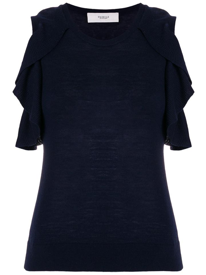 Pringle Of Scotland Frill Front Sleeveless Sweater - Blue