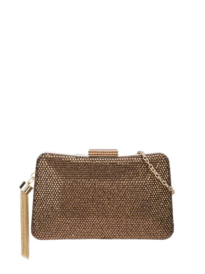 Serpui Rhinestone Embellished Clutch Bag - Brown