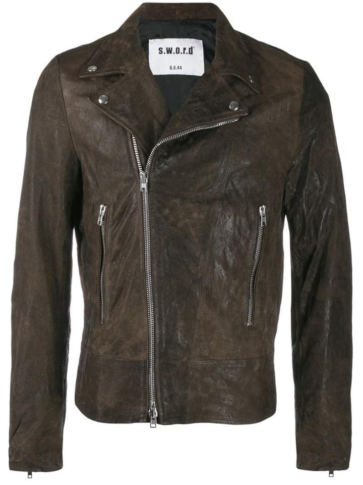 S.w.o.r.d 6.6.44 Weathered Biker Jacket - Brown