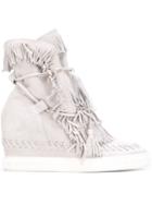 Casadei Fringed Hi-top Wedge Sneakers, Women's, Size: 40, Grey, Suede/leather/rubber
