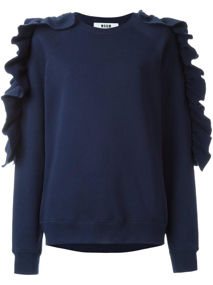 Msgm Ruffle Sleeve Sweatshirt, Women's, Size: Medium, Blue, Cotton