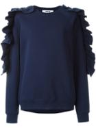 Msgm Ruffle Sleeve Sweatshirt, Women's, Size: Medium, Blue, Cotton