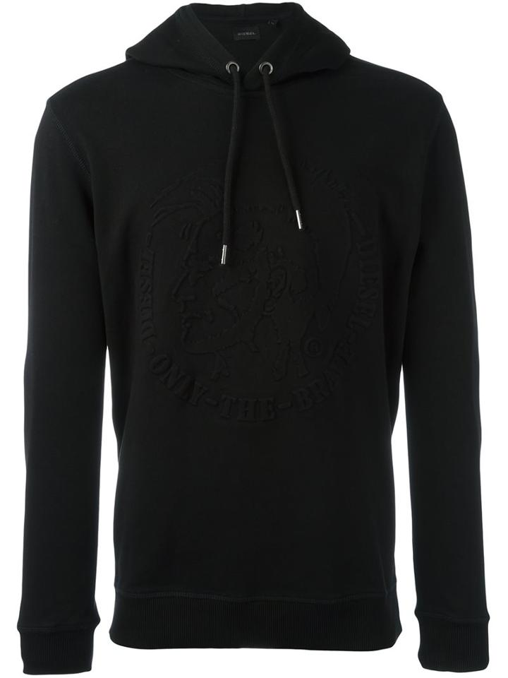 Diesel Embossed Hoodie, Men's, Size: Medium, Black, Cotton