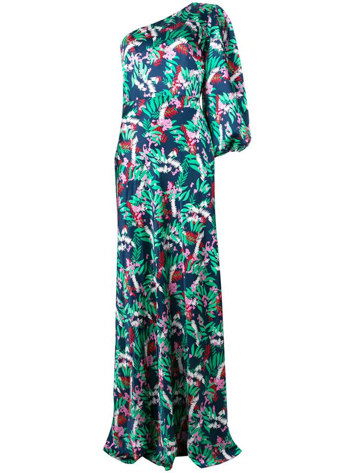 Saloni Floral Print One Shoulder Dress - Blue