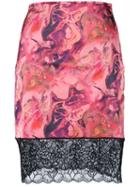 Marques'almeida - Lace Detail Printed Skirt - Women - Polyamide/spandex/elastane/acetate - 8, Pink/purple, Polyamide/spandex/elastane/acetate