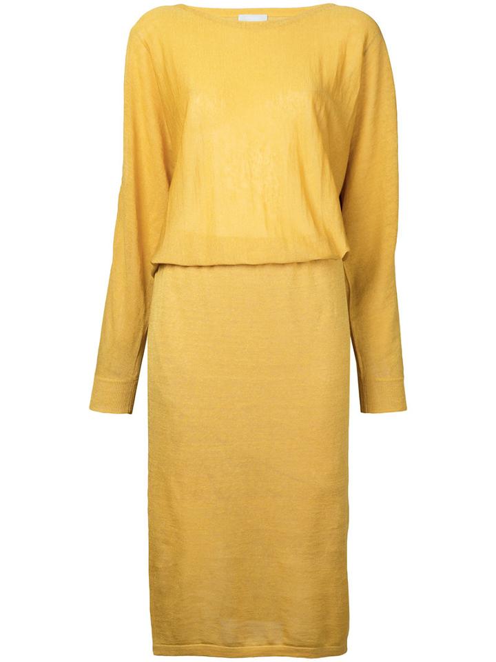 Estnation - Cold Shoulder Cinched Dress - Women - Linen/flax - 38, Yellow/orange, Linen/flax