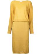 Estnation - Cold Shoulder Cinched Dress - Women - Linen/flax - 38, Yellow/orange, Linen/flax
