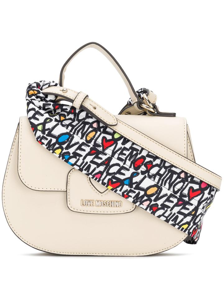 Love Moschino Small Satchel Bag With Printed Shoulder Strap - Brown